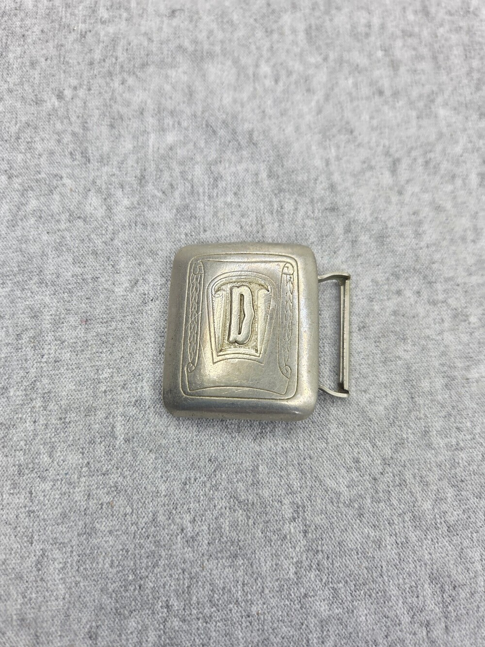 Antique Giant Grip Art Deco Monogram D Belt Buckle White Gold Plated Mens